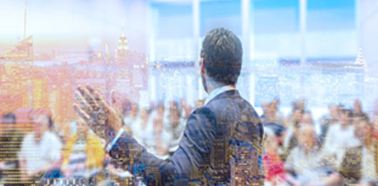 Image of a man discussing about medical education